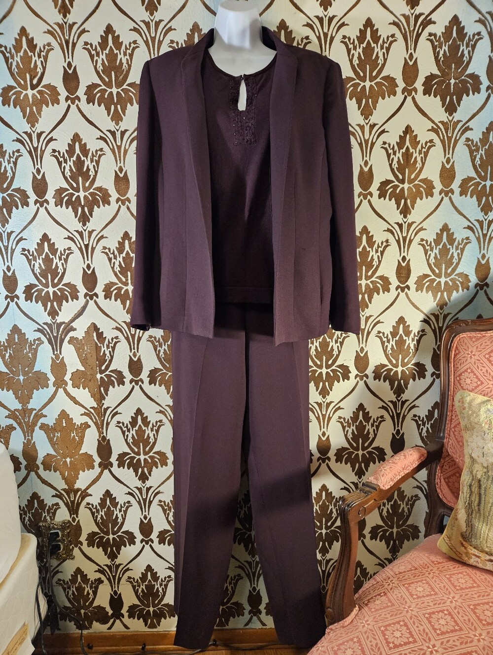 Kasper 3-Pc. Suit Set Women's Size 12 Pants, Jacket, Tank Plum Purple EUC!